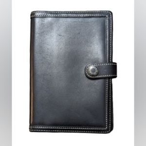 EUC Vintage Coach black leather business bifold mm planner agenda cover 4 card